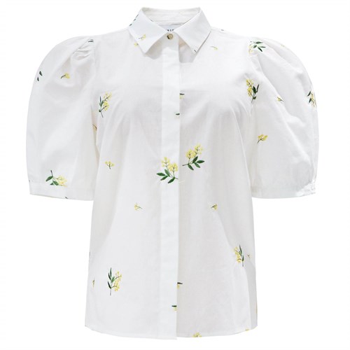 Liberté Flora Kortærmet Skjorte med Gul Blomter broderi